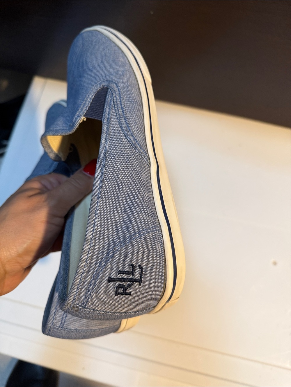 Ralph Lauren Slip-On Chambray Moccasins in Blue